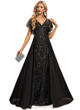 Aurora Sheath/Column V-Neck Illusion Floor-Length Chiffon Lace Sequin Evening Dress STIP0020912