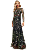 Jaden Sheath/Column Boat Neck Illusion Floor-Length Lace Evening Dress STIP0020796