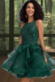 Arabella Ball-Gown/Princess Scoop Short/Mini Lace Tulle Homecoming Dress With Sequins STIP0020537