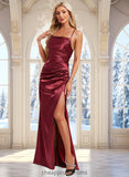 Laura Trumpet/Mermaid Square Floor-Length Stretch Satin Prom Dresses With Ruffle STIP0025875