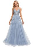 Alyvia A-line V-Neck Floor-Length Tulle Prom Dresses STIP0020869