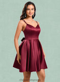 Quinn Ball-Gown/Princess V-Neck Short Satin Homecoming Dress With Bow STIP0025662