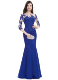 Thirza Trumpet/Mermaid Boat Neck Illusion Floor-Length Lace Satin Evening Dress STIP0020918