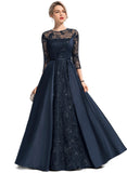 Gianna A-line Scoop Illusion Floor-Length Lace Satin Evening Dress With Sequins STIP0020848