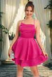 Jamya A-line Asymmetrical Short/Mini Silky Satin Homecoming Dress STIP0020481