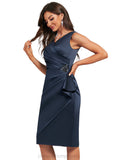 Aracely Sheath/Column V-Neck Knee-Length Satin Cocktail Dress With Beading Ruffle Sequins STIP0020892