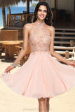 Avery A-line Halter Knee-Length Chiffon Homecoming Dress With Beading STIP0020541