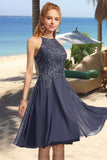 Eliana A-line Scoop Knee-Length Chiffon Homecoming Dress With Appliques Lace STIP0020551