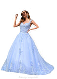 Karley Ball-Gown/Princess Sweetheart Court Train Lace Tulle Prom Dresses STIP0020979