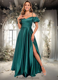 Roselyn A-line Off the Shoulder Sweetheart Floor-Length Satin Prom Dresses STIP0025852