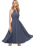 Hadassah A-line Scoop Chiffon Cocktail Dress With Ruffle STIP0020858