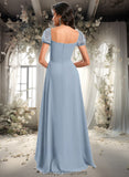 Michelle A-line Square Floor-Length Chiffon Prom Dresses With Ruffle STIP0025872