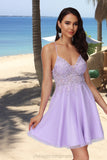 Georgia A-line V-Neck Short/Mini Lace Tulle Homecoming Dress With Beading STIP0020501