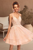 Essence A-line V-Neck Short/Mini Lace Tulle Homecoming Dress STIP0020524