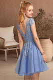 Harper A-line Scoop Short/Mini Tulle Homecoming Dress With Beading Appliques Lace STIP0020547