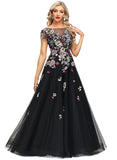 Everleigh A-line Boat Neck Illusion Floor-Length Lace Tulle Evening Dress STIP0020989