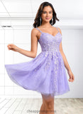 Miah A-line V-Neck Short Tulle Lace Homecoming Dress STIP0025640