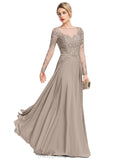 Kaylen A-line Scoop Illusion Floor-Length Chiffon Lace Evening Dress With Beading Sequins STIP0020924