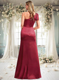 Eleanor A-line One Shoulder Floor-Length Stretch Satin Bridesmaid Dress With Bow STIP0025758