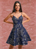 Julissa A-line V-Neck Short Jacquard Homecoming Dress STIP0025701