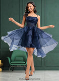 Lyla Ball-Gown/Princess Straight Asymmetrical Organza Homecoming Dress With Sequins Appliques Lace STIP0025652