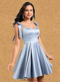 Elsie A-line Sweetheart Short Satin Homecoming Dress With Bow STIP0025678