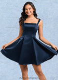 Kaylen A-line Straight Short Satin Homecoming Dress With Bow STIP0025639