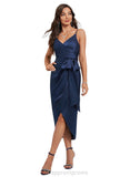 Akira Sheath/Column V-Neck Asymmetrical Silky Satin Cocktail Dress With Pleated STIP0020973