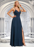 Jaelyn A-line V-Neck Floor-Length Chiffon Prom Dresses With Pleated STIP0025830