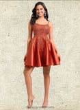 Tianna A-line Scoop Short Satin Lace Homecoming Dress With Sequins STIP0025683