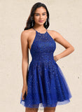 Aaliyah A-line Scoop Short Tulle Lace Homecoming Dress With Sequins STIP0025688