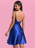 Alula A-line V-Neck Short Stretch Satin Homecoming Dress With Pleated STIP0025705