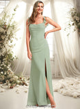 Stella A-line Square Floor-Length Chiffon Bridesmaid Dress With Ruffle STIP0025739