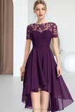 Alexia A-line Scoop Asymmetrical Chiffon Lace Homecoming Dress STIP0020587