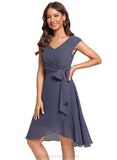 Haven A-line V-Neck Asymmetrical Chiffon Cocktail Dress STIP0020871