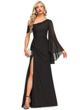 Genesis Sheath/Column Asymmetrical Floor-Length Chiffon Evening Dress With Pleated STIP0020865