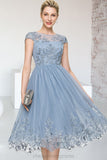 Makenzie A-line Scoop Knee-Length Lace Tulle Homecoming Dress With Sequins STIP0020579