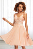 Deborah A-line V-Neck Knee-Length Chiffon Lace Homecoming Dress STIP0020527