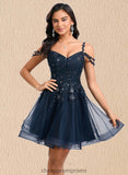 Nora A-line V-Neck Short Tulle Lace Homecoming Dress With Sequins STIP0025642