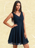 Madeleine A-line V-Neck Short Chiffon Homecoming Dress With Pleated STIP0025644