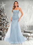 Cheryl Trumpet/Mermaid Straight Sweep Train Tulle Prom Dresses With Flower STIP0025866