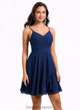 Gisselle A-line V-Neck Short Chiffon Homecoming Dress STIP0025641