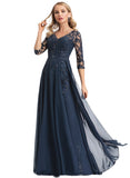 Riley A-line V-Neck Floor-Length Chiffon Lace Evening Dress With Sequins STIP0020785