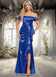 Izabella Trumpet/Mermaid Off the Shoulder Floor-Length Stretch Satin Bridesmaid Dress With Ruffle STIP0025800