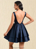 Kaya A-line V-Neck Short Satin Homecoming Dress STIP0025691