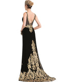 Iyana Trumpet/Mermaid V-Neck Sweep Train Velvet Evening Dress With Sequins STIP0020900