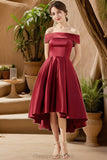 Lily A-line Off the Shoulder Asymmetrical Satin Homecoming Dress STIP0020532