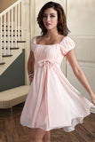 Charlize A-line Square Short/Mini Chiffon Satin Homecoming Dress With Beading Bow Ruffle STIP0020597