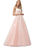 Jan Ball-Gown/Princess Square Floor-Length Lace Tulle Prom Dresses With Sequins STIP0020929