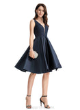 Karly A-line V-Neck Knee-Length Lace Satin Cocktail Dress With Beading STIP0020984